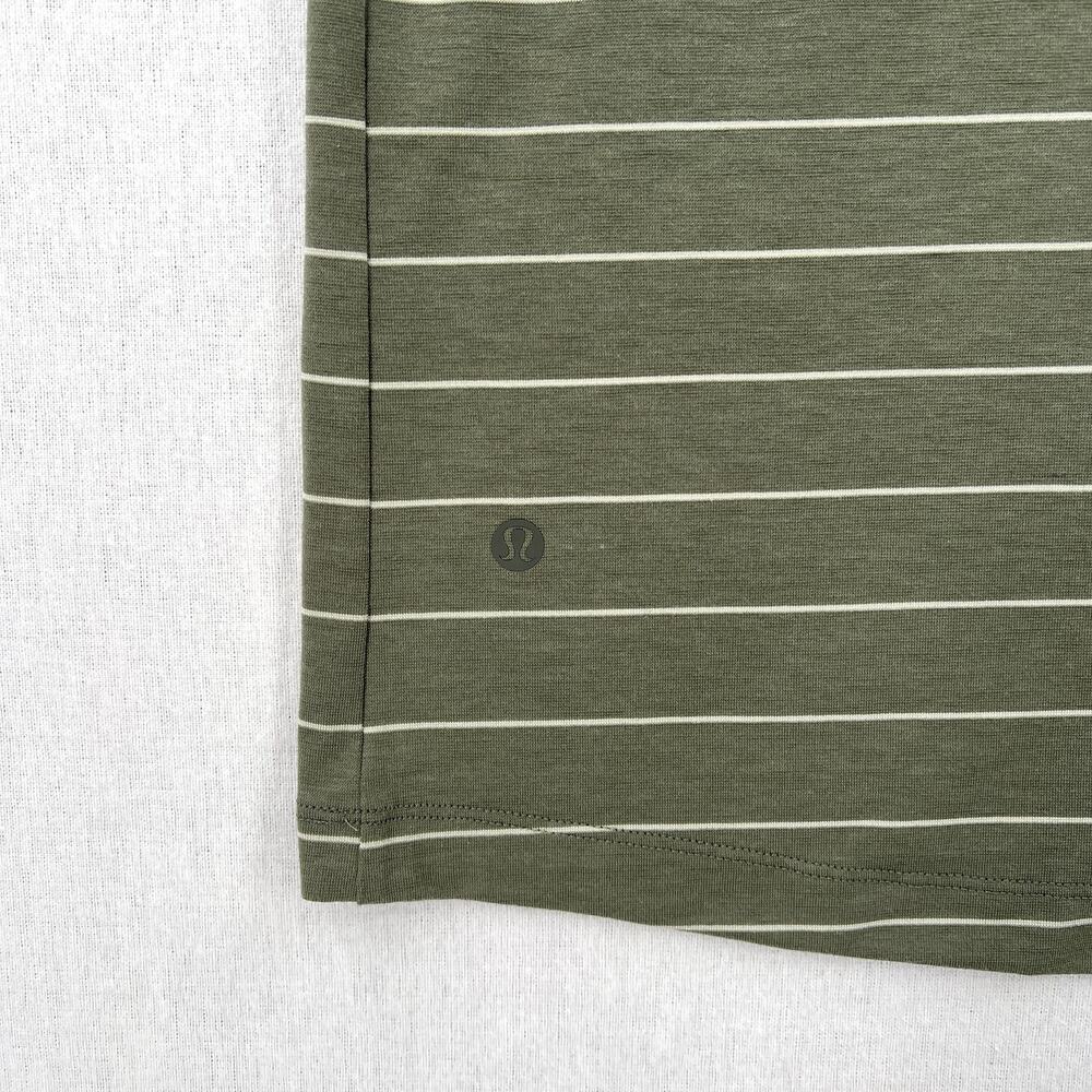LULULEMON Evolution Short Sleeve Polo Shirt Mens XS Green Nevis Striped Sage - Picture 11 of 15